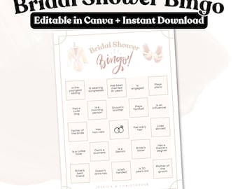 Bridal Shower Bingo Game: Customizable Wedding Shower Activity (Digital Download)