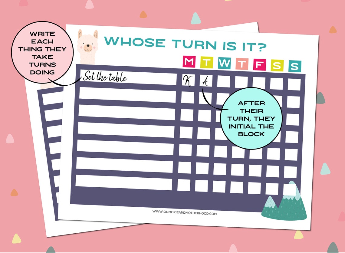 Chore Chart / Take Turns Chart Printable Etsy Canada