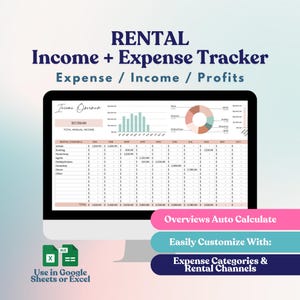 Rental Property Spreadsheet | Landlord Income + Expense Tracker | Rental Bookkeeping Template | Excel & Google Sheets