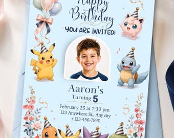 Pokémon Birthday Invitation with Photo | Pikachu Birthday Invite | Editable Canva Template | Digital Download
