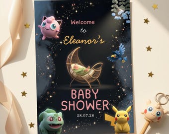 Editable Dark theme Pokemon Baby Shower Invitation | baby sprinkle | Pokemon Party Invite | Instant Digital Download