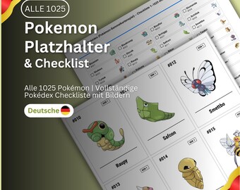 Alle 1025 Pokémon Platzhalter & Vollständige Pokédex Checkliste mit Bildern | Deutsche Namen | A4 PDF | Digitaler Download