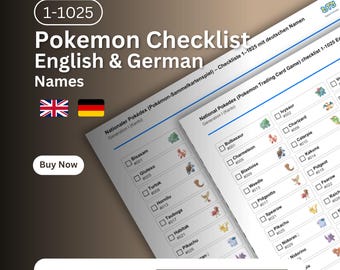 Pokémon National Pokédex 1025 Printable Checklist (ENGLISH + GERMAN names) | All Pokémon & Event Pokémon Tracker | Photo Checklist PDF