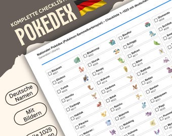 Alle 1025 Pokémon | Vollständige Pokédex Checkliste mit Bildern | Deutsche Namen | A4 PDF | Digitaler Download