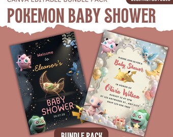 Editable  Pokemon Baby Shower Invitation | Bundle Pack | Geeky Party Invite | Canva Editable Instant Digital Download