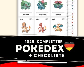 National Pokedex Placeholders German Names | Deutsch Printable Pokemon Binder Inserts | Pokemon Platzhalter | All Karten 1025