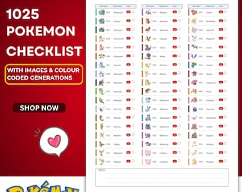 Pokémon National Pokédex 1025 Photo Checklist | All Pokémon & Event Pokémon Tracker | Game Planner | Unique Pokédex List with Images PDF