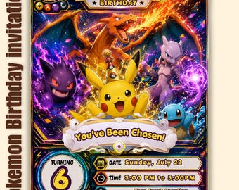 Pokemon Birthday Invitation with Photo | Editable Canva Template  | Pokemon Invite | Kids Birthday Invitation | Instant Download