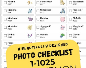 Pokémon National Pokédex 1025 Printable Checklist | All Pokémon & Event Pokémon Tracker | Pokemon Game Planner | Photo Checklist PDF