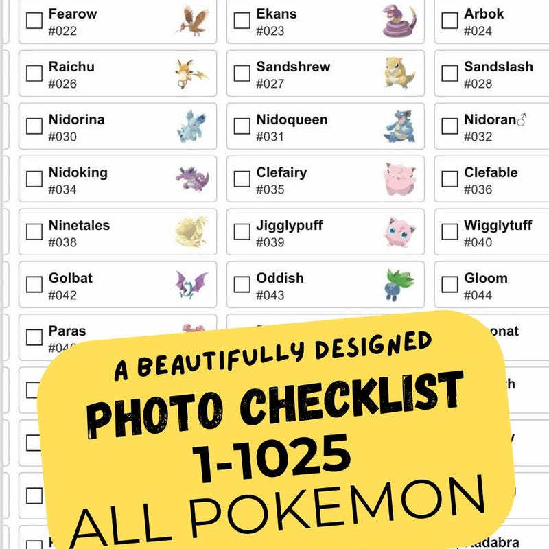 1052 Pokemon Checklist.pdf 1025 Card Binder - Etsy
