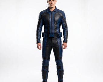 Royal Blue Suit, Sapphire Black Armor, Men's Cosplay Costume, Luxury Leather Gear, Comic Con Outfit, Custom Size