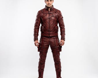 Crimson Arc Suit, Emblem Free Armor, Operative Leather, Men's Cosplay Costume, Tactical Red Gear, Comic Con Custom Size