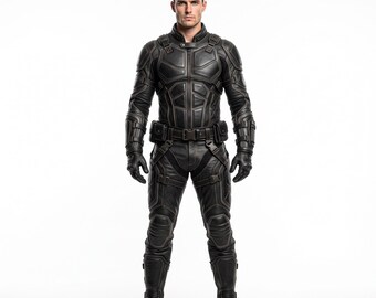 Premier Cyber Armor, Spliced Leather Suit, Men's Tactical Costume, Low Profile Collar, Stealth Outfit, Comic Con Custom Size