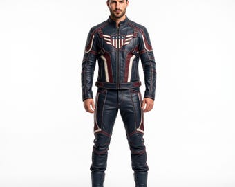 Patriotic Hero Suit, Vanguard Leather Armor, Men's Cosplay Costume, Band Collar Outfit, Comic Con Custom Size