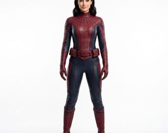 Crimson Navy Suit, Women's Leather Armor, Web Pattern Bodysuit, Emblem Free Cosplay, Arachnid Hero Costume, Comic Con Custom Size
