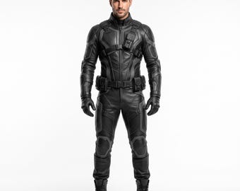 Executive Bio Suit, High Tech Leather, Tactical Jumpsuit, Men's Halloween Suit, Capeless Cosplay, Custom Size Armor, Stealth Combat Gear