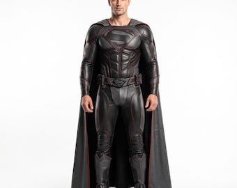 Dark Steel Hero Suit, Black Grey Leather Armor, Men's Superhero Costume, Caped Cosplay Outfit, Comic Con Custom Size