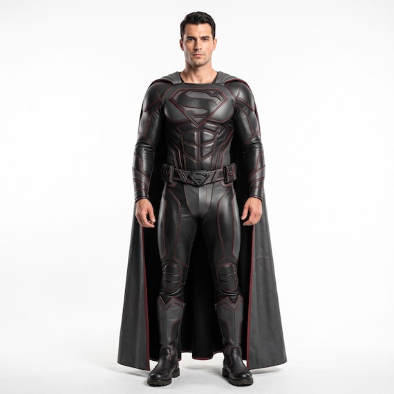 Dark Steel Hero Suit, Black Grey Leather Armor, Men's Superhero Costume, Caped Cosplay Outfit, Comic Con Custom Size