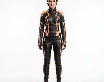 Champagne Black Suit, Women's Leather Armor, SciFi Heroine Gear, Steampunk Costume, Custom Size Cosplay, Comic Con