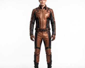 Copper Bronze Suit, Black Leather Armor, Men's Cosplay Suit, Steampunk Costume, SciFi Leather Gear, Comic Con Outfit, Custom Size