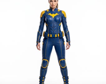 Cobalt Yellow Heroine Suit, Women's Tactical Leather Bodysuit, Vigilante Cosplay Armor, Night Hero Gear, Capeless Comic Con Custom Size