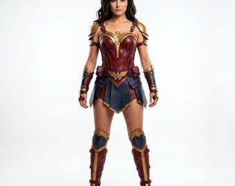 Wonder Heroine Suit, Women's Leather Armor, Amazon Cosplay, Red Blue Gold Suit, Comic Con Costume, Custom Size Hero Gear
