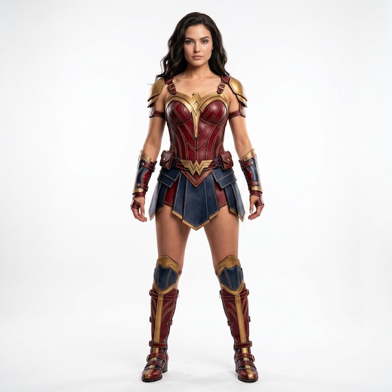 Wonder Heroine Suit, Women's Leather Armor, Amazon Cosplay, Red Blue Gold Suit, Comic Con Costume, Custom Size Hero Gear