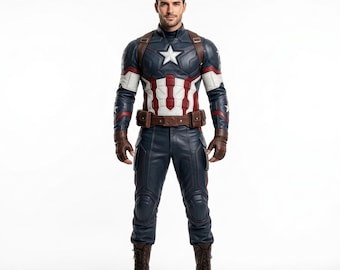 Patriotic Super Soldier Leather Suit, Men's Tactical Cosplay Costume, Stars and Stripes Hero Outfit, Comic Con Uniform, Custom Size