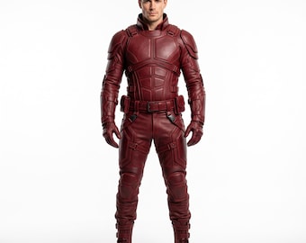 Crimson Cyber Suit, Exo Armor Leather, Men's Cosplay Costume, Sci-Fi Tactical Gear, Comic Con Outfit, Custom Size Armor