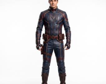 Luxury Hero Suit, Custom Leather Armor, Men's Cosplay Costume, Comic Con Outfit, Navy Maroon Tactical Gear, Custom Size