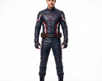 Patriotic Hero Suit, Premium Leather Armor, Men's Cosplay Costume, Comic Con Outfit, Custom Size Gear