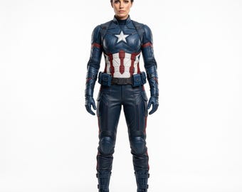 Women's Patriotic Super Soldier Suit, Female Tactical Cosplay, Stars Stripes Heroine Costume, Comic Con Leather Armor, Custom Size