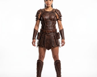 Brown Amazon Armor, Women's Leather Suit, Warrior Princess Gear, Gladiator Skirt Outfit, Comic Con Costume, Custom Size Cosplay
