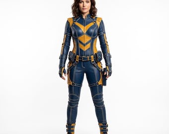 Blue Mustard Mutant Suit, Women's Leather Bodysuit, SciFi Hero Cosplay, Tactical Comic Con Outfit, Custom Size Female Armor, Spliced Gear