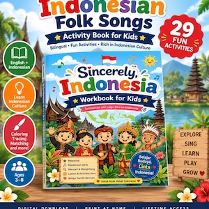 Indonesian Folk Songs Activity Book | Bilingual English Indonesian Kids Workbook