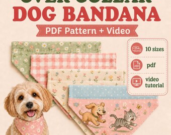 Over Collar Dog Bandana Pattern PDF, Reversible Pet Bandana Sewing Pattern, Easy Dog Collar Bandana Template, Beginner DIY