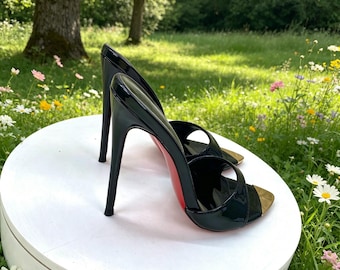 Gold Metall Kappe Patent Single Strap Stiletto Mule Heels