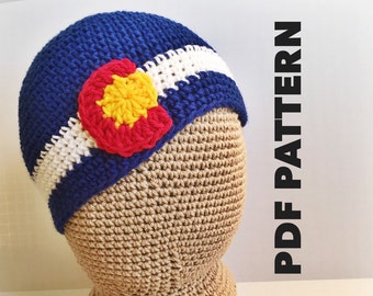 Colorado Beanie Crochet Pattern- Colorado Crochet Hats Pattern for Women - Womens Beanie Colorado Flag- Instant Download