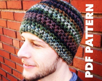 One Hour Striped Mens Beanie Crochet Pattern- Bulky Mens Beanie Hat- Quick and Easy Crochet Striped Beanie Pattern for Men- Instant Download