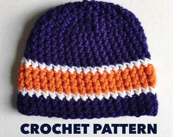 Triple Stripe Chunky Beanie Crochet Pattern- Mens Beanie Hat Pattern- Bulky Weight Yarn- Womens Hat Crochet Pattern- Instant Download