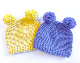 Crochet Pattern Only- Double Pom Pom Beanie Crochet Pattern- Child Size Double Pom Pom Hat Crochet Pattern- Girls Size Pom Pom Hat Pattern