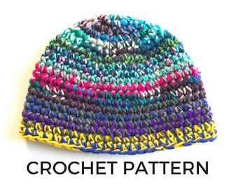 Crochet Pattern- Scrap Yarn Beanie Crochet Pattern- Worsted Weight Yarn- Stash Buster- Instant Download