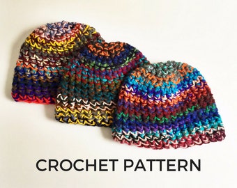 Boho Beanie Crochet Pattern: Scrap Yarn Stash Buster (PDF Download)