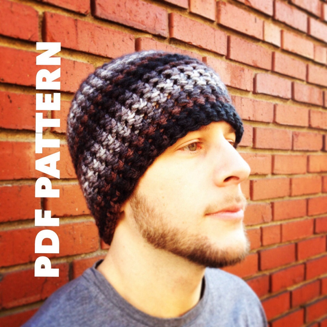 One Hour Striped Mens Beanie Crochet Pattern Chunky Hat - Etsy