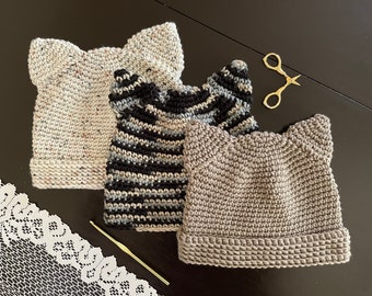Cat Ear Hat Crochet Pattern- Adult Cat Beanie Pattern for Women- Easy Cat Hat Crochet Pattern