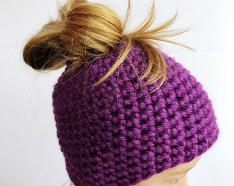 Crochet Messy Bun Hat Pattern: Kids Ponytail Beanie (PDF Pattern)