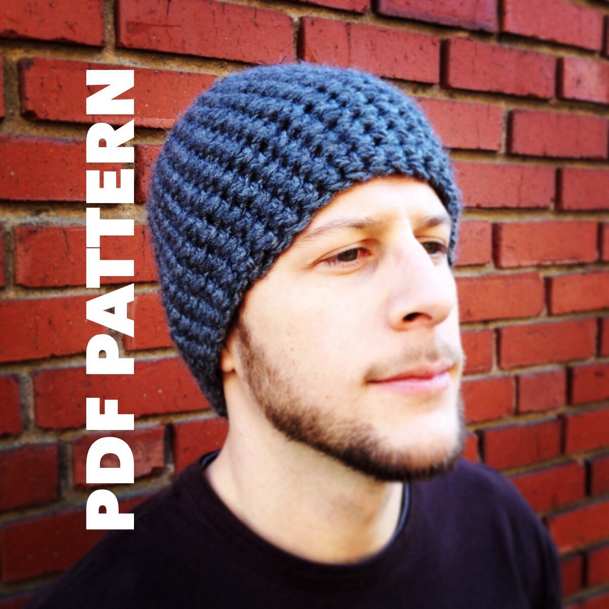 One Hour Mens Beanie Crochet Pattern- Bulky Gray Mens Beanie Hat Pattern- Quick and Easy Crochet Beanie Pattern for Men- Instant Download