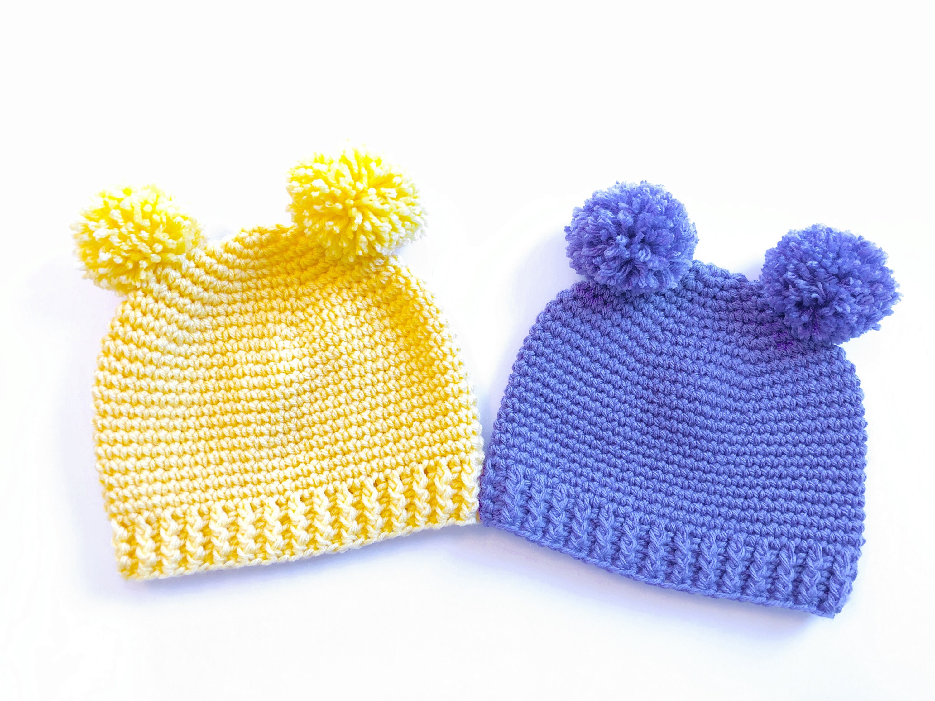 Crochet baby hat with 2 pom poms sale