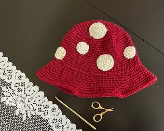 Mushroom Hat Crochet Pattern- Adult Easy Mushroom Bucket Pattern for Women- Cottagecore Crochet Toadstool Hat Pattern