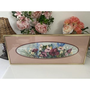 Vintage Barbara Gentile Original Floral Watercolor Art Michigan Artist Cottagecore Signed Art Framed Matted Original Painting Gold Frame